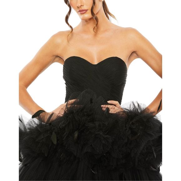 MAC DUGGAL STRAPLESS TULLE GOWN WITH FEATHER DETAIL - Picture 3 of 10